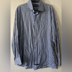 English Laundry Navy and White Plaid Shirt